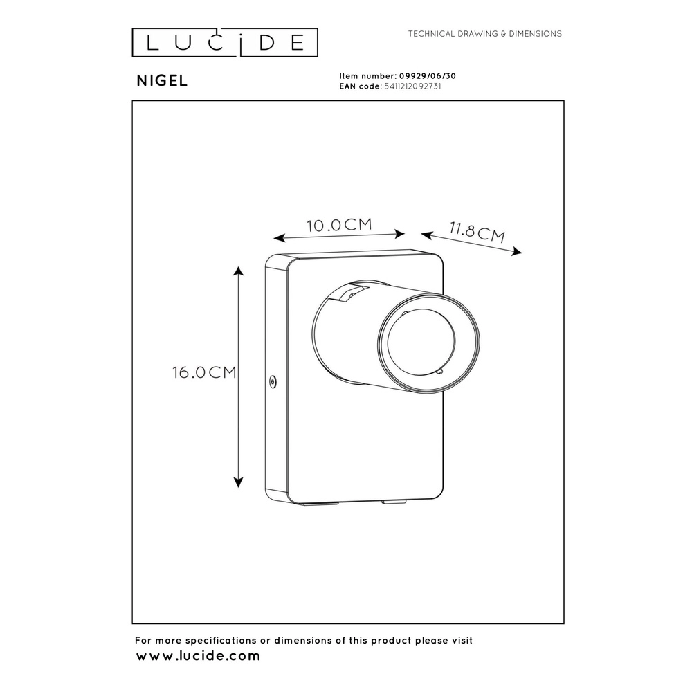 Bedside lamp Nigel with USB charging point black Lucide 5411212092731