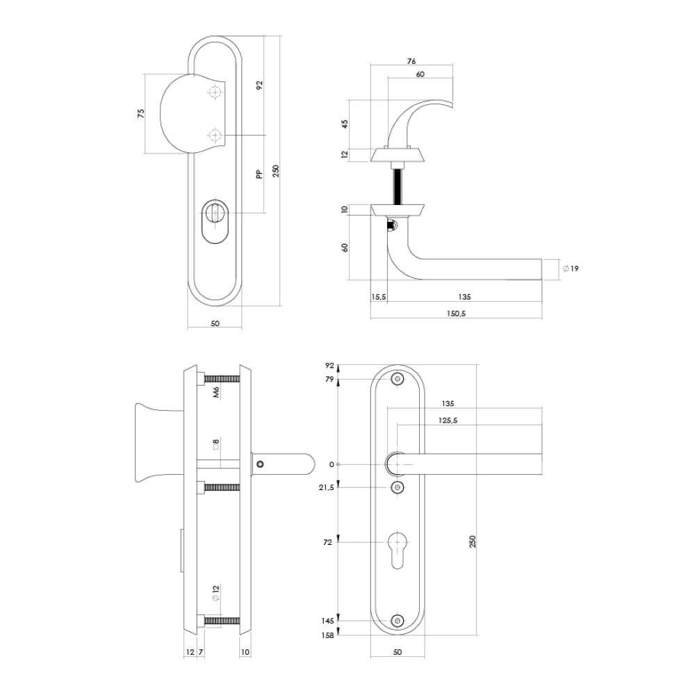 Front door fittings Luzern PC 72mm brass Intersteel 8714186681053