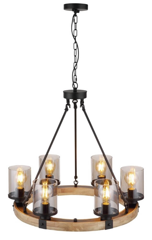 Wooden pendant lamp Lila 6-light round Globo 9007371434725
