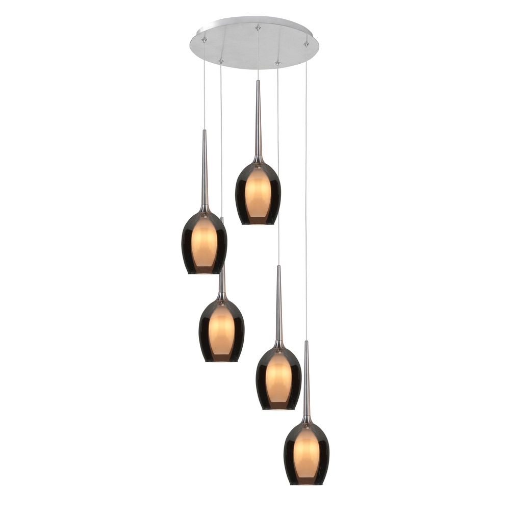 Pendant lamp Belle nickel round 5-light smoke glass