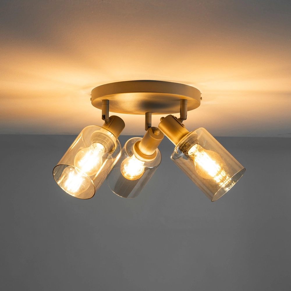 Plafondlamp rond Sepiora 3-lichts zand bruin