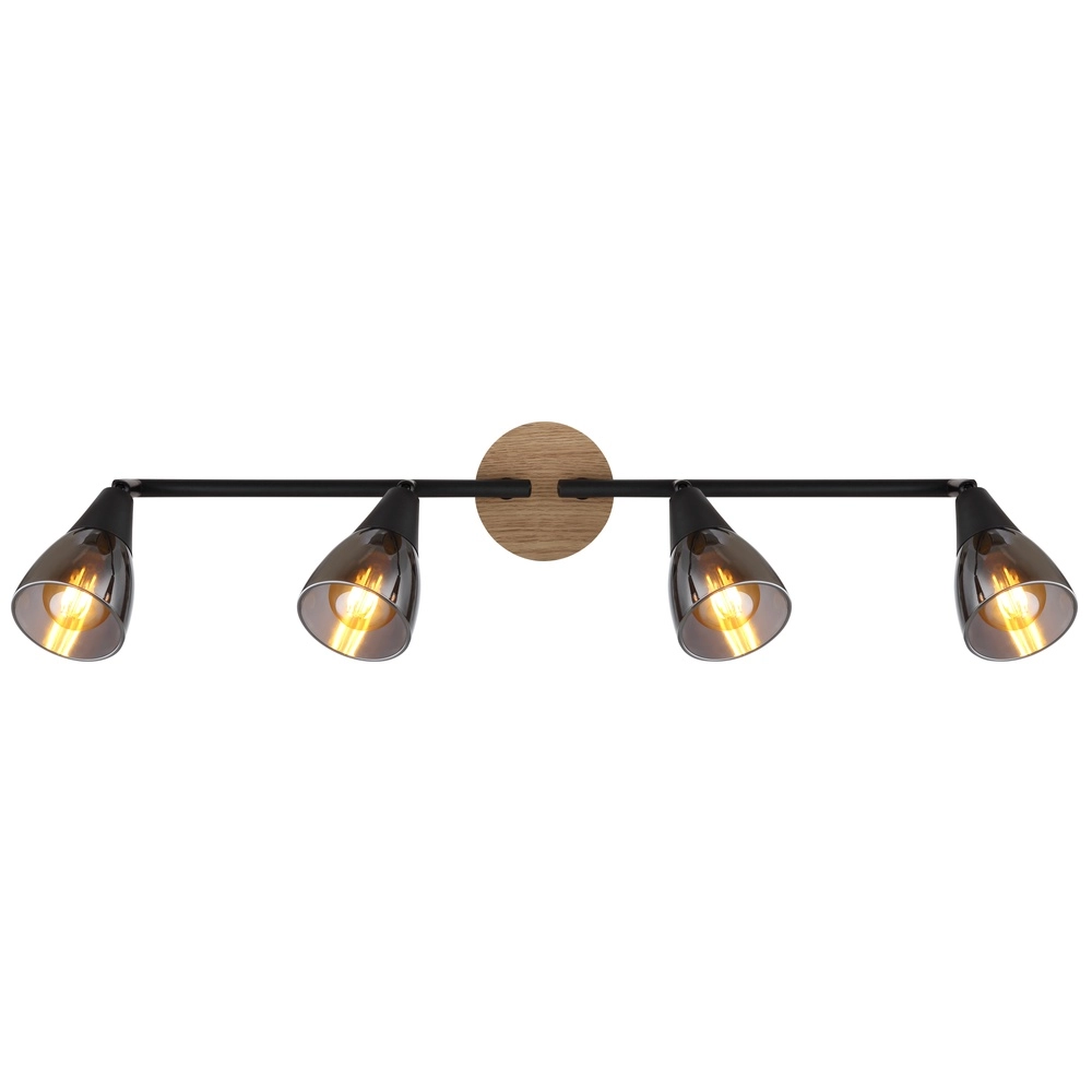 4-light ceiling lamp Mubby black with wood look Globo 9007371451869