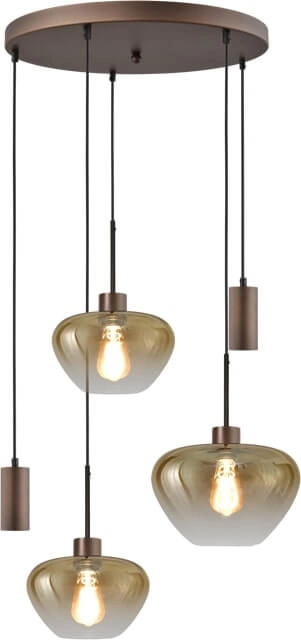 5-light pendant lamp Genua brown with 2x gold glass Ø 24cm - 1x Ø 29cm and 2x pendant