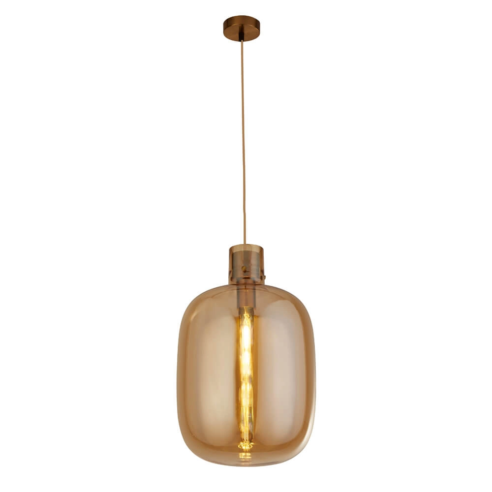 Pendant Lamp Glass Barrel red copper with amber glass