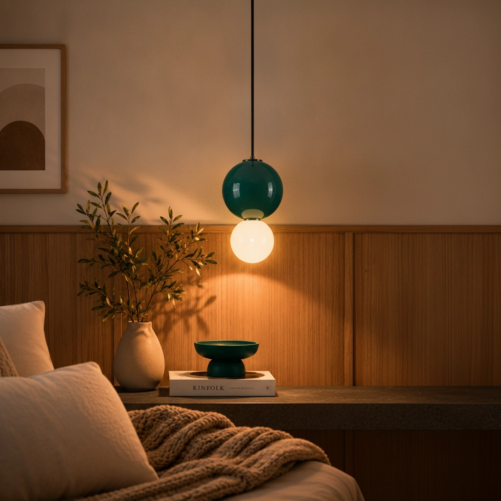 Pendant lamp Noesis Ø 18cm green with white