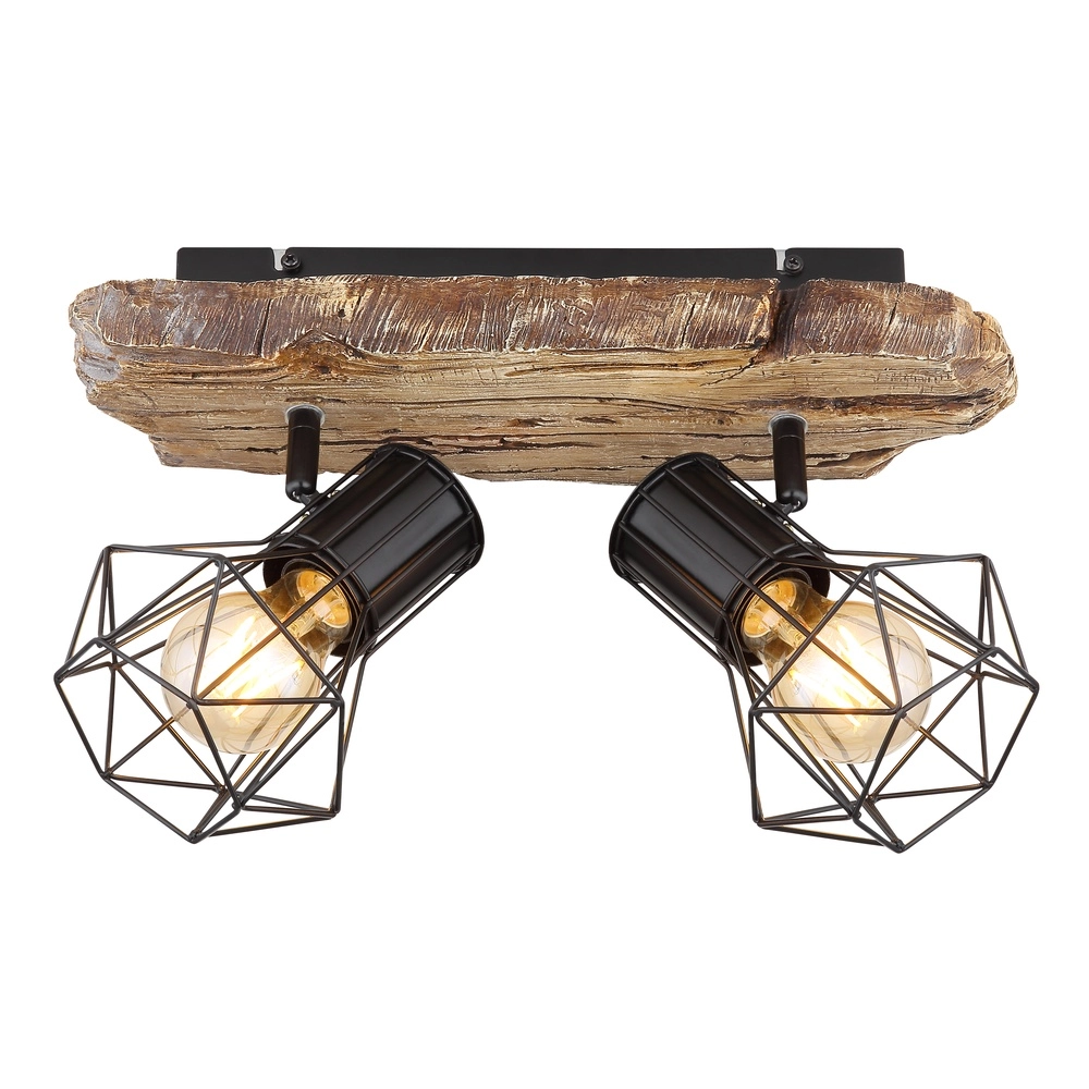Ceiling lamp Priska 2-light black with wood Globo 9007371442362