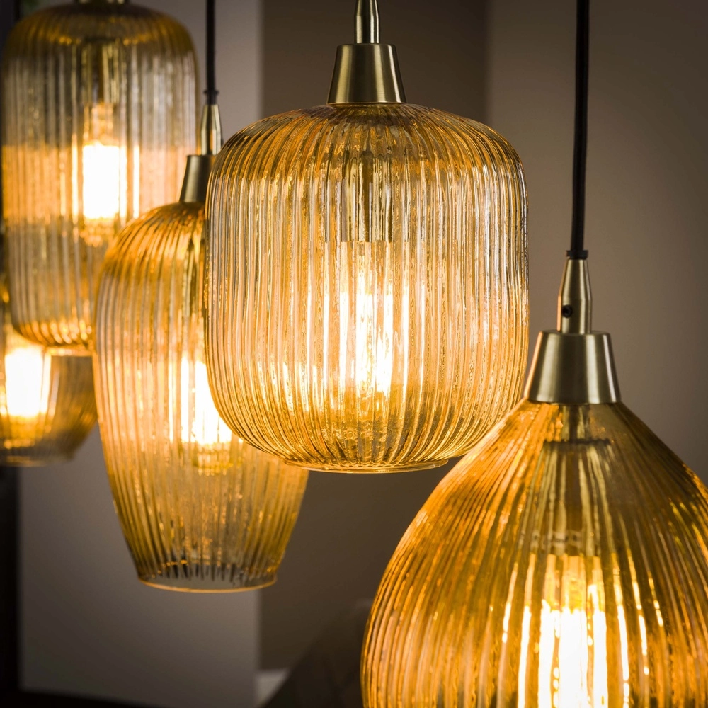 5-light glass pendant light Stripe with amber glass Lyora 8716803511170