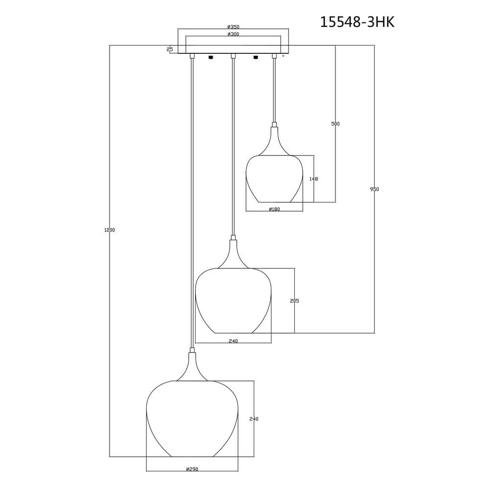 Anthracite pendant lamp Maxy with white glass 3-light Ø 49cm Globo 9007371453177