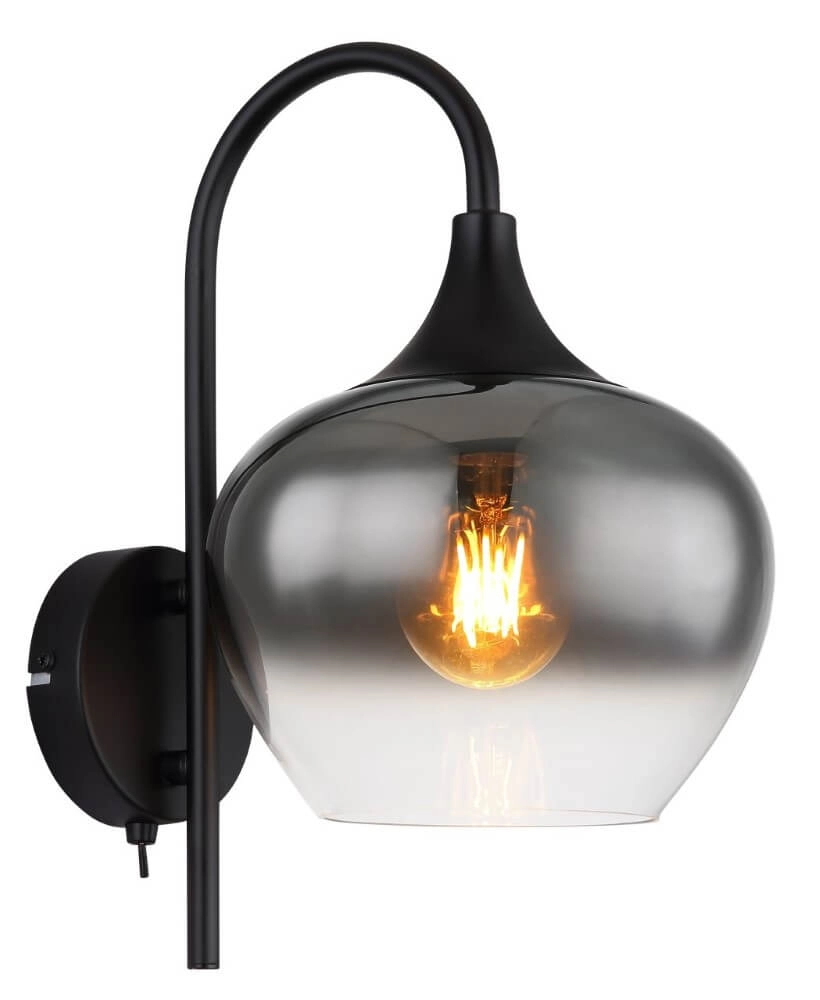 Black wall lamp Maxy with smoke glass