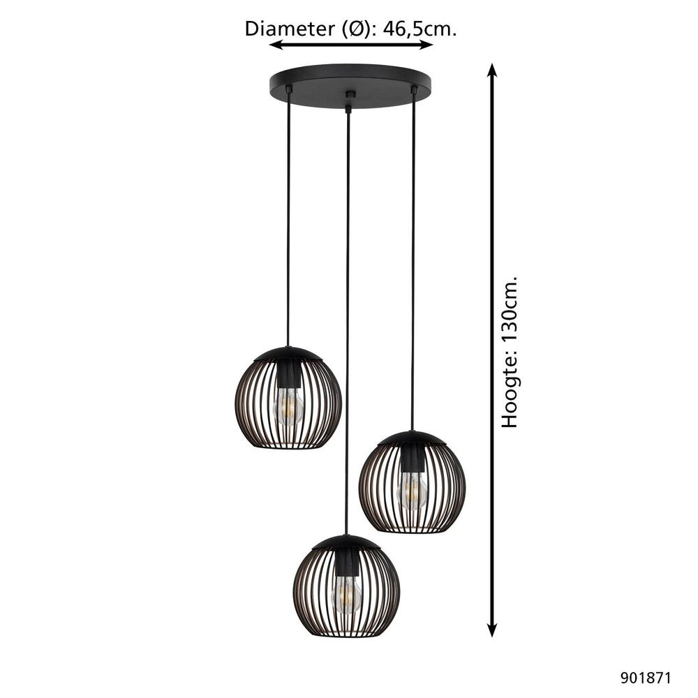 Pendant lamp Almanzora 3-light round Eglo 9008606360345