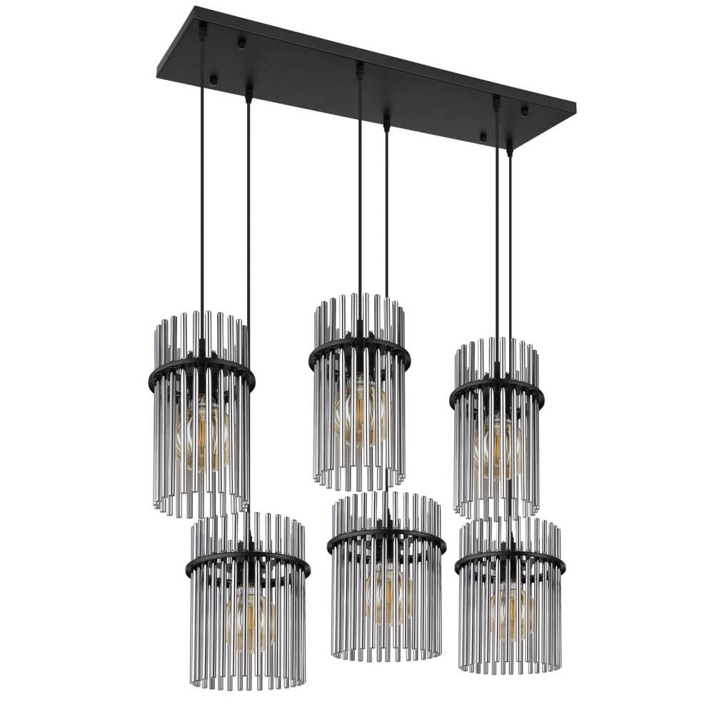 Black pendant lamp Gorley with smoke glass 6-lights Globo 9007371474943
