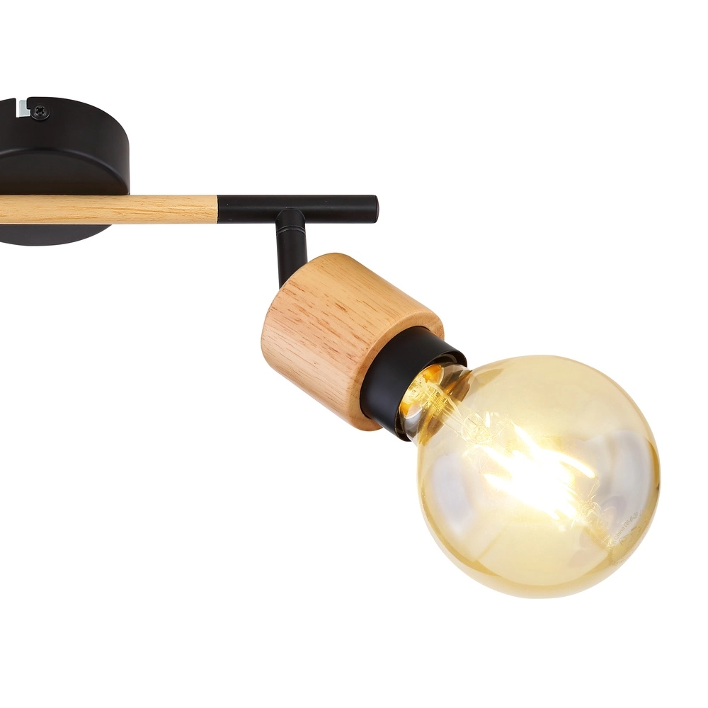 Ceiling lamp Jorna 2-light black with wood Globo 9007371402281