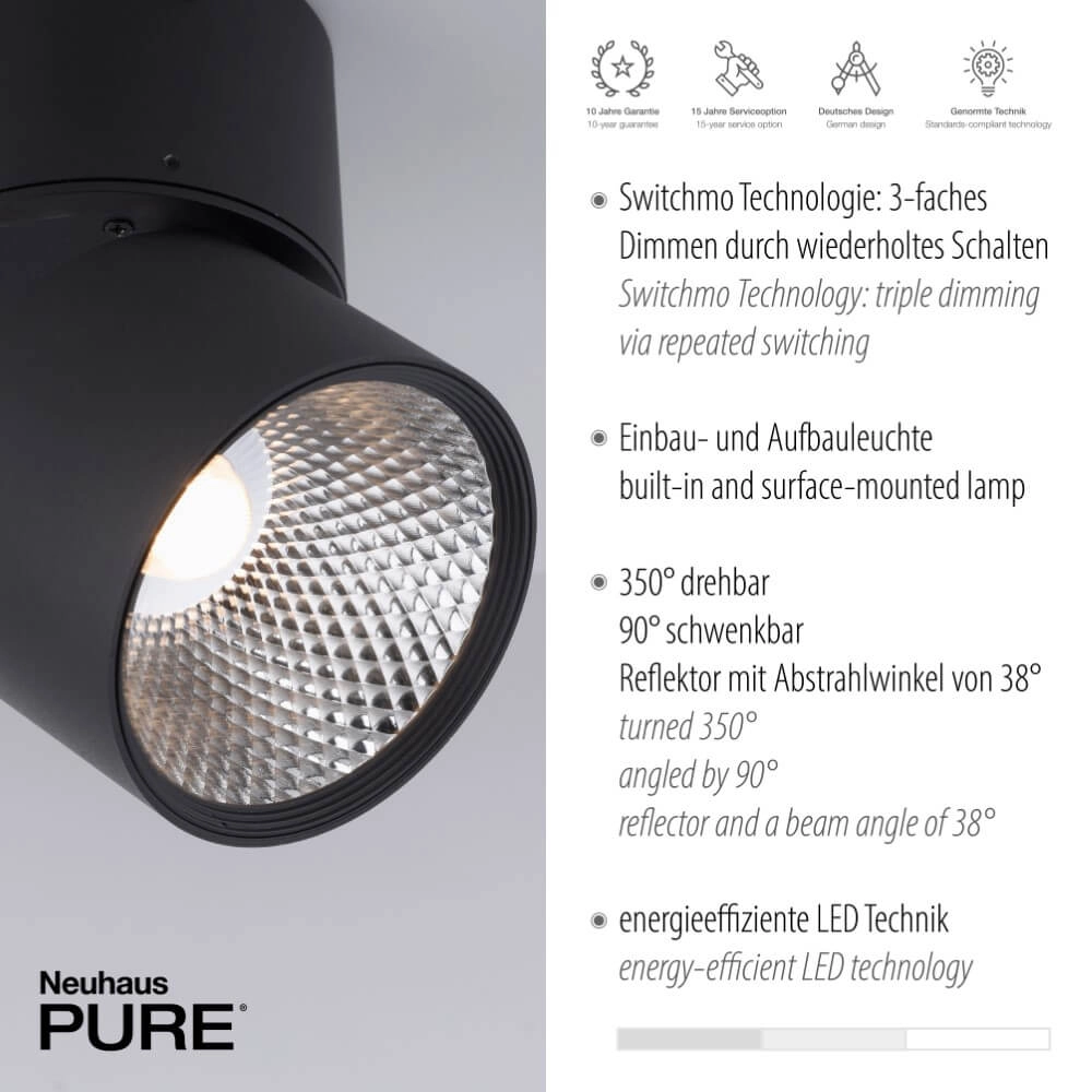 Surface-mounted spotlight Pure Nola black Paul Neuhaus 4012248371992