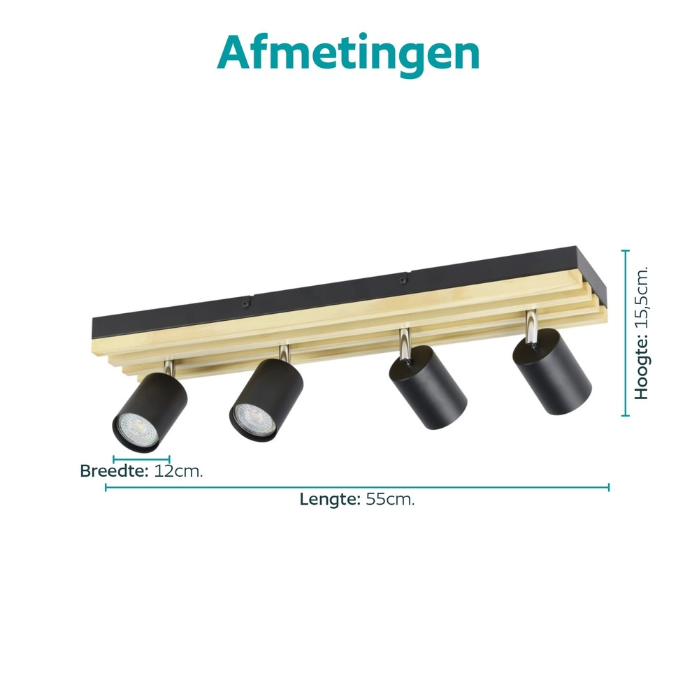 Modern spotlight Cembrano 4-light black with wood Eglo 9008606389063
