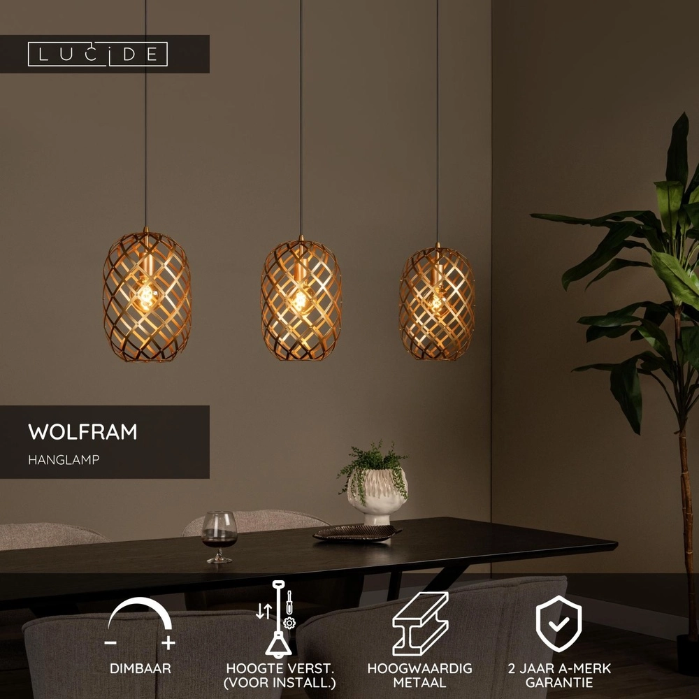 3-light pendant lamp Wolfram Gold Lucide 5411212211453