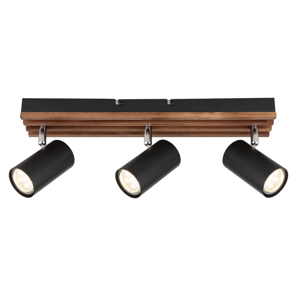 Ceiling lamp Kayden 3-light black with wood Globo 9007371531448