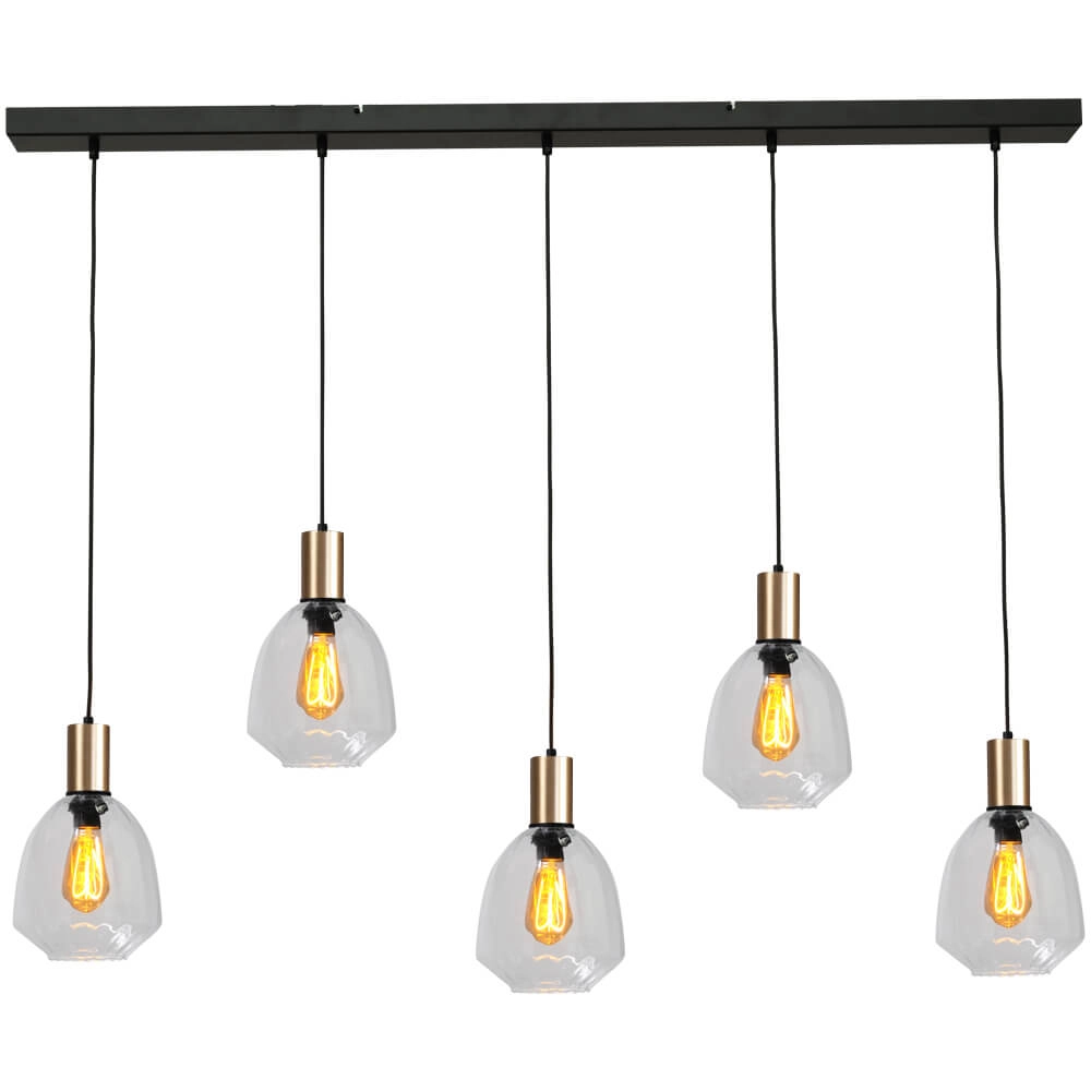 5-light hanging lamp - gold - Porto with Nicolette clear lenses