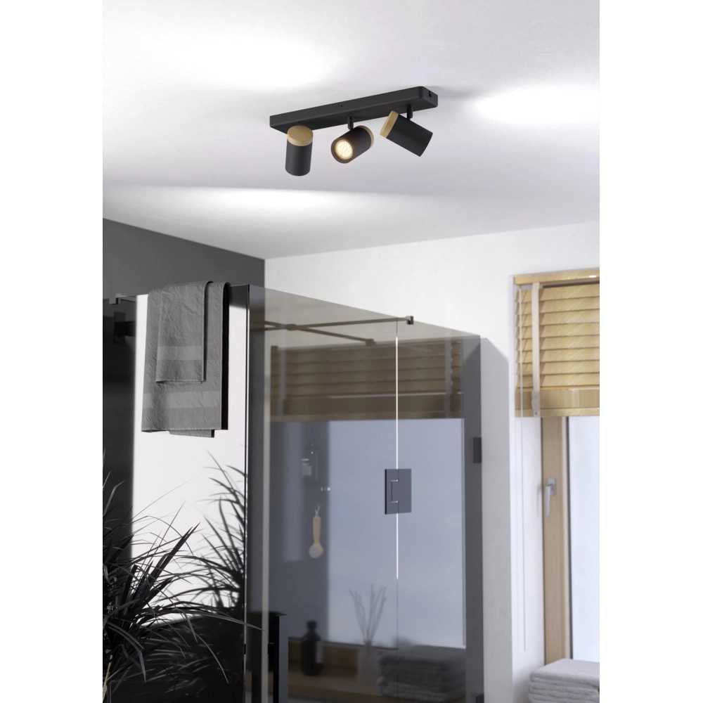 Ceiling lamp Consuma 3-light black with wood Eglo 9008606323661