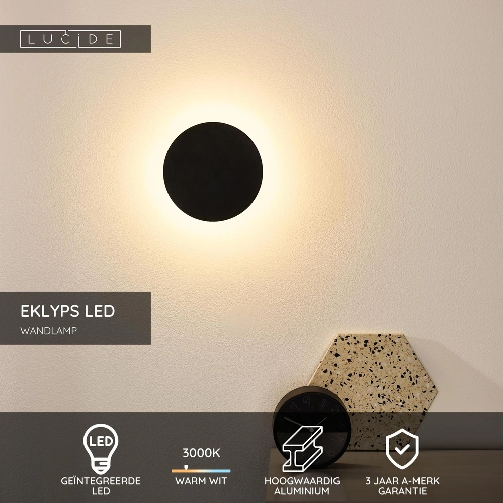 Design wall lamp Eklyps Led Ø 15cm black Lucide 5411212460684