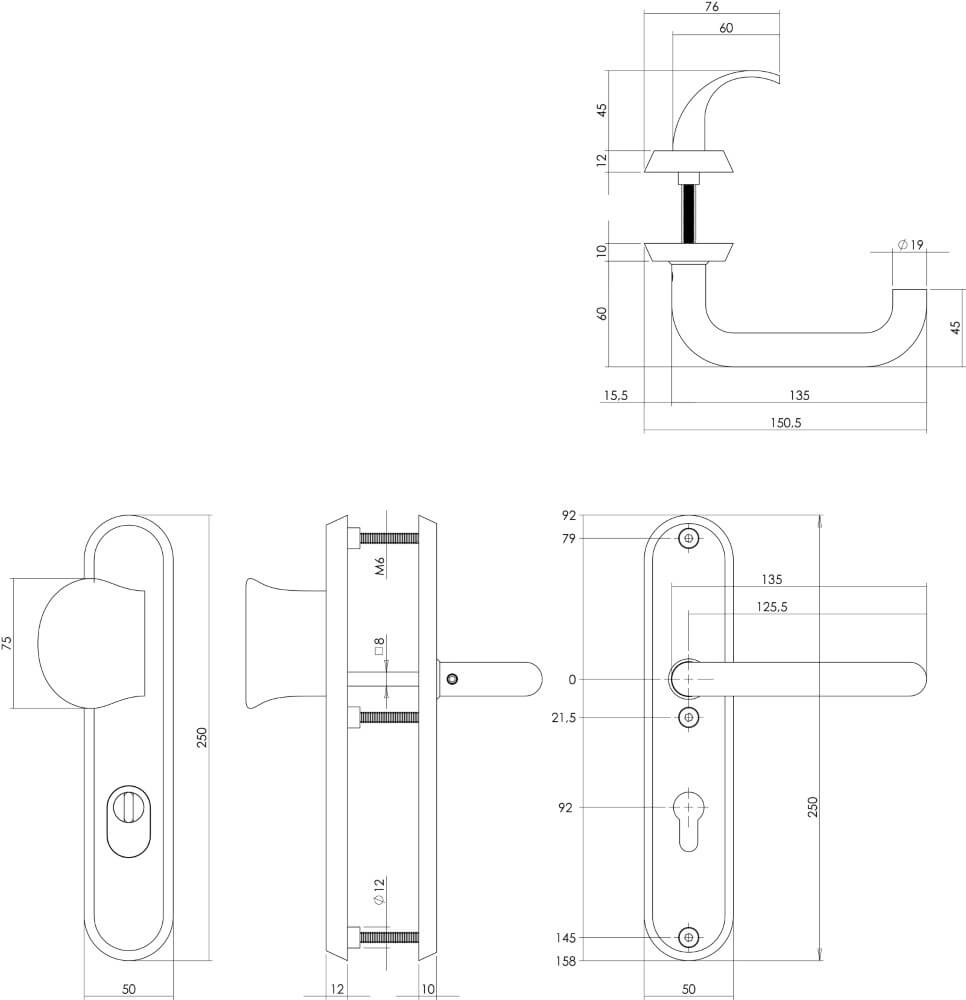 Front door fittings Vurano PC 92mm core pull protection black Intersteel 8714186405628