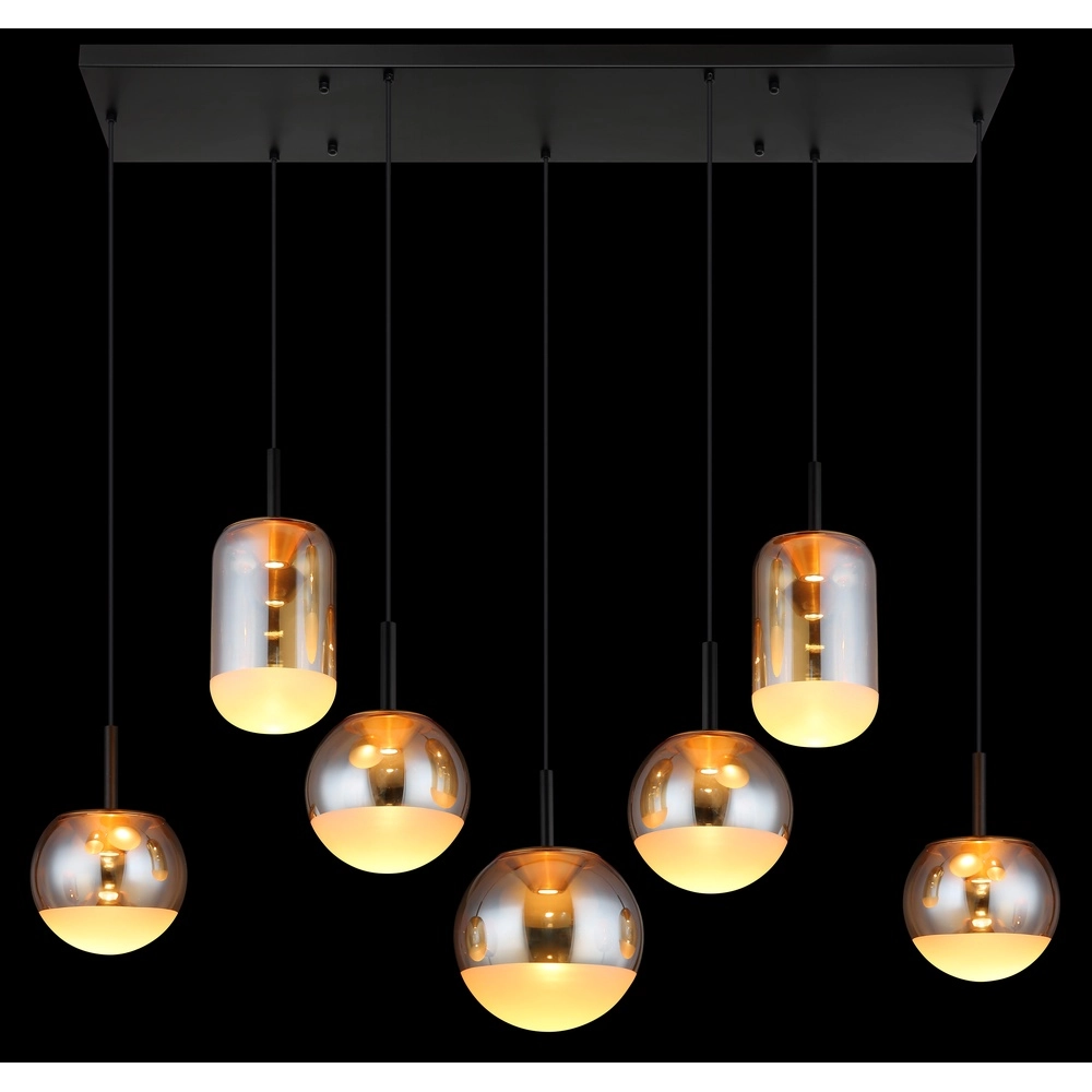 Design pendant lamp Severin 7-light black with amber glass Globo 9007371540945