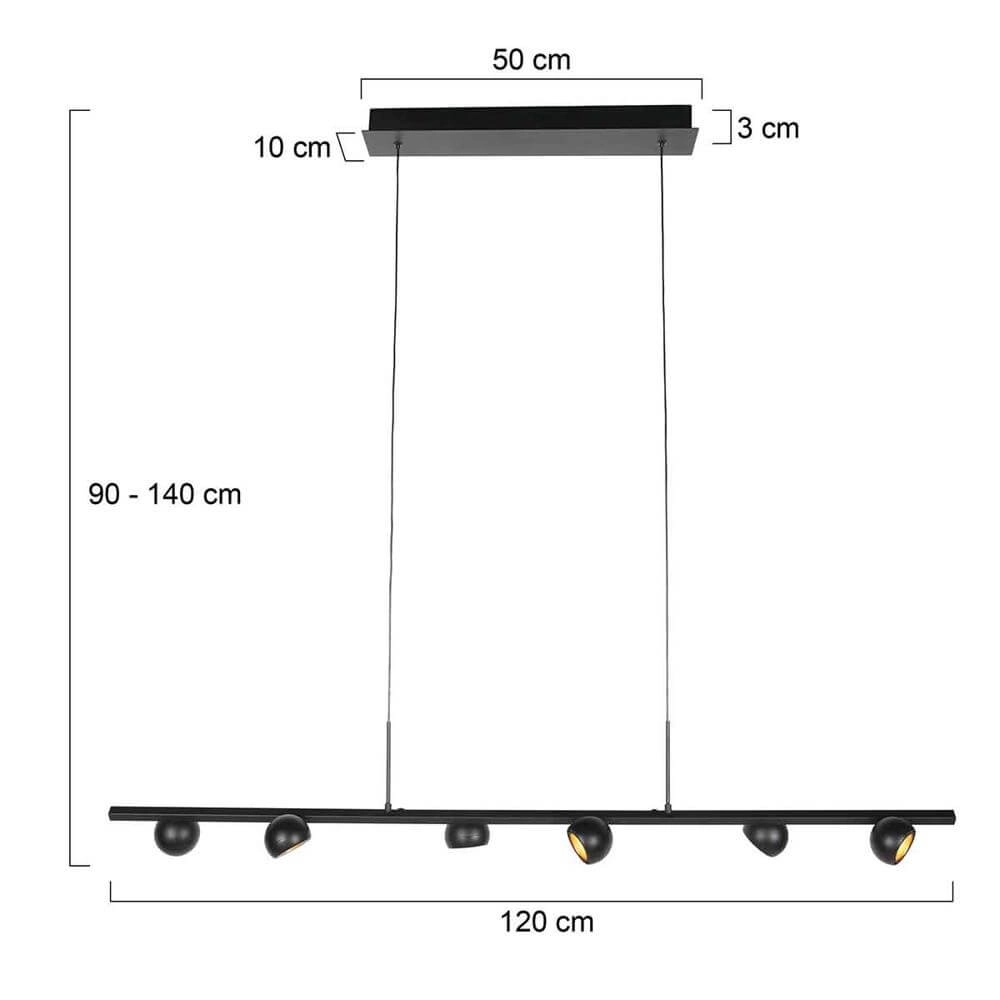 6-light pendant lamp Marcadore straight black Steinhauer 8712746176643