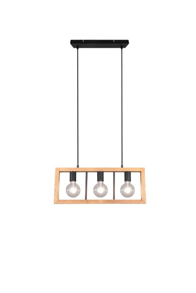 Hanging lamp Agra 3-light wood with black Trio 4017807502855