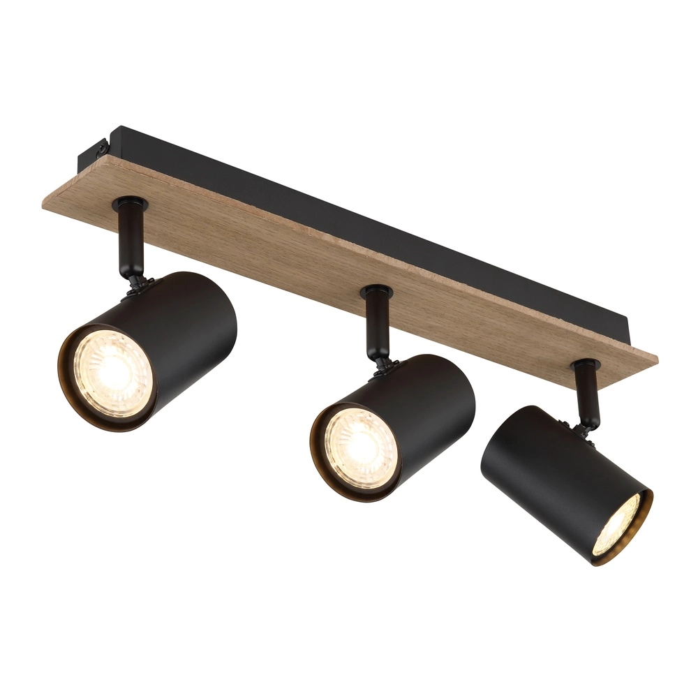Ceiling lamp Linca 3-light black with wood