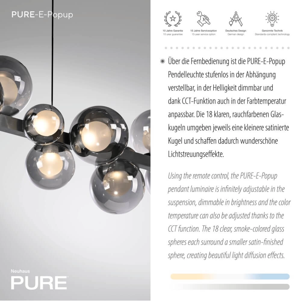 Unique hanging lamp Pure E-Popup 18-light gray Paul Neuhaus 4012248384411