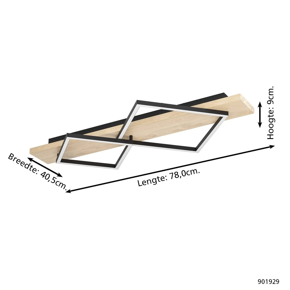 Design ceiling lamp Boyal black with wood Eglo 9008606351909