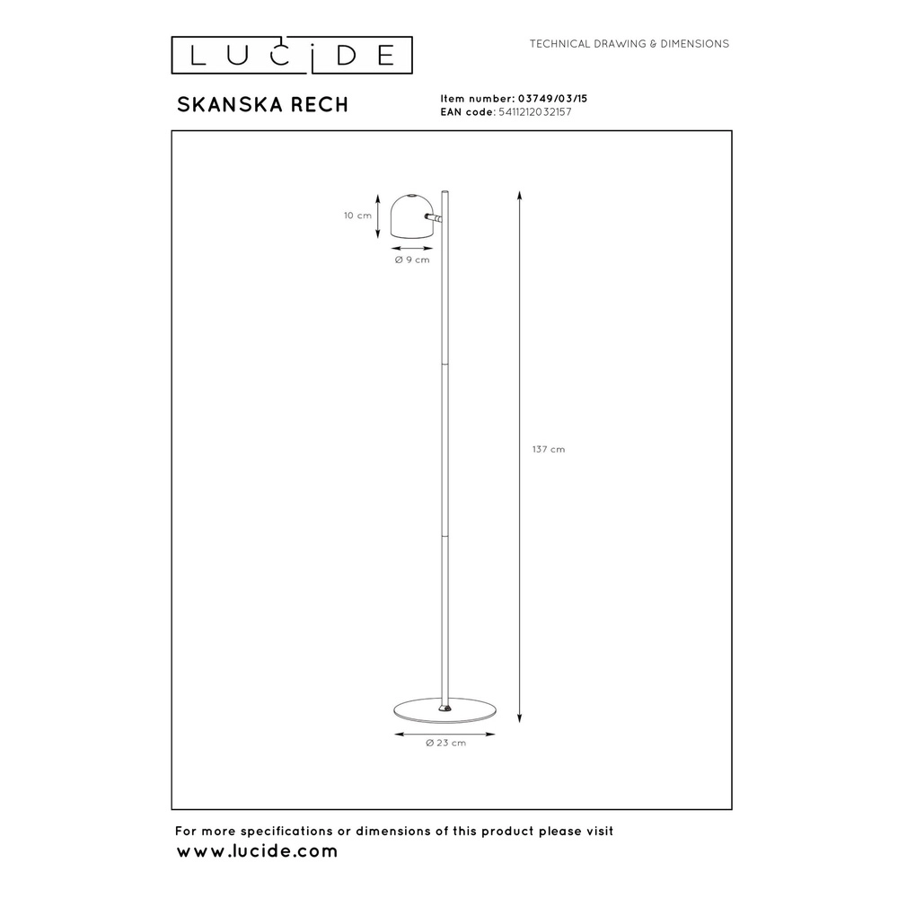 Rechargeable floor lamp Skanska Rech metallic grey Lucide 5411212032157