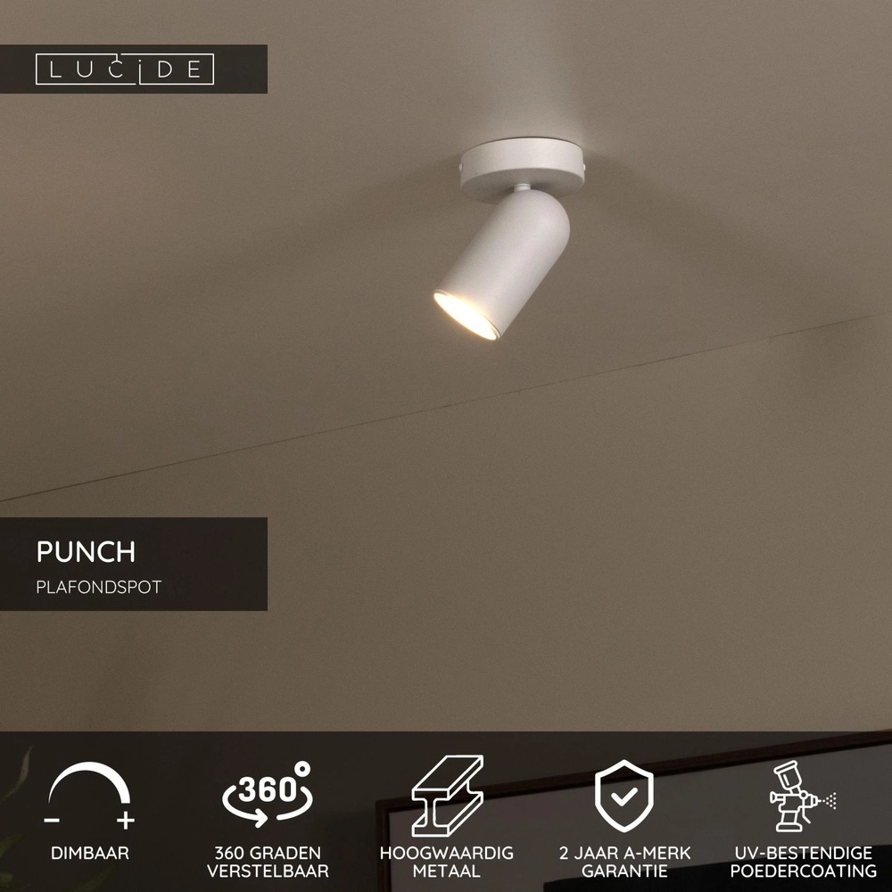 Ceiling spotlight Punch only white Lucide 5411212134448