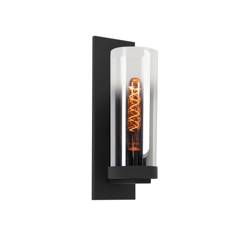 Black wall lamp Toothill with smoke glass