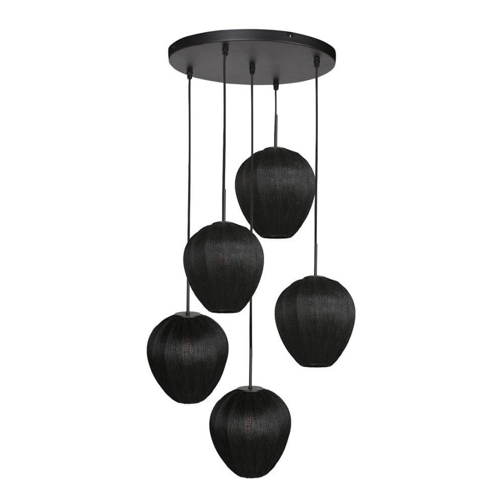 5-light pendant lamp HaloSwap round black and black caps Steinhauer 8712746179637