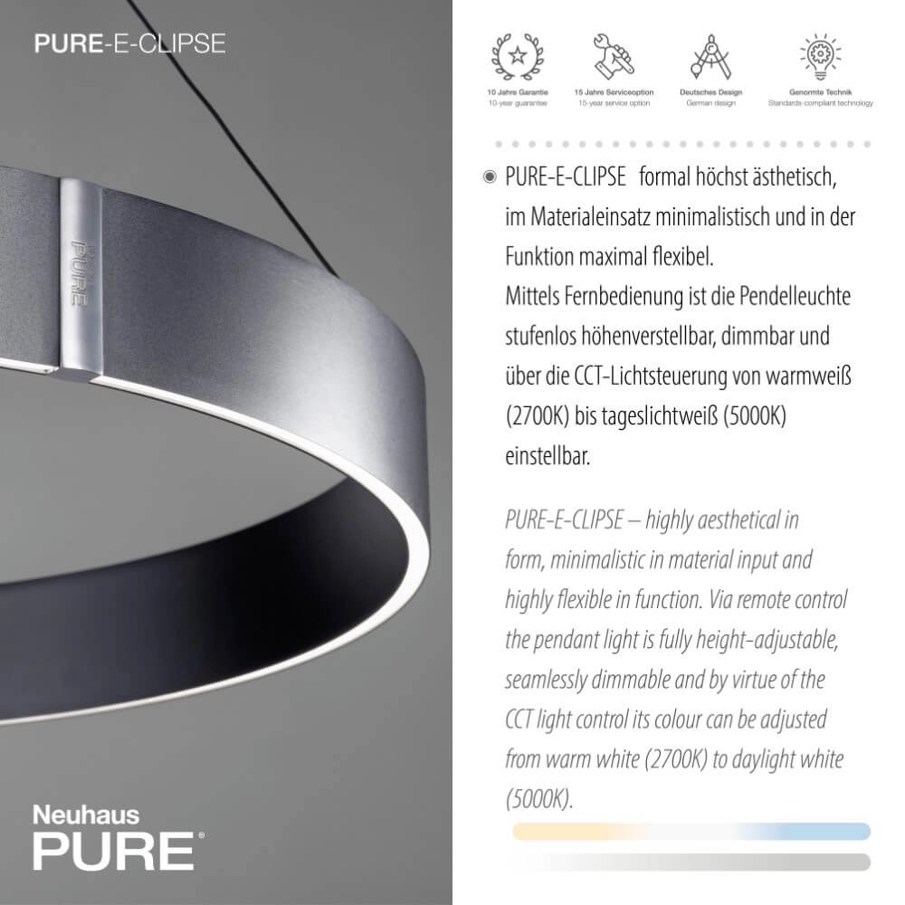 Round hanging lamp Pure E-Clipse gray Ø 70cm Paul Neuhaus 4012248372340