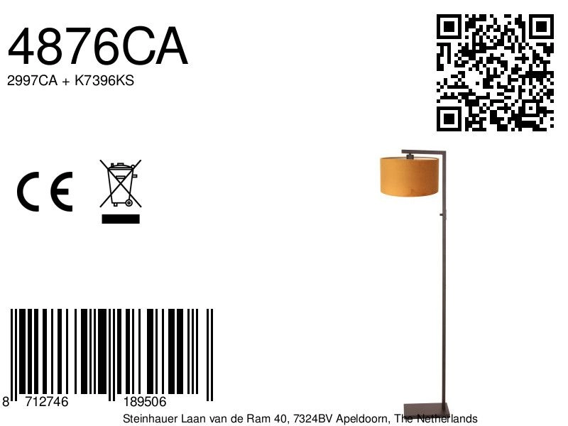 Floor lamp Stang with golden cap Steinhauer 8712746189506