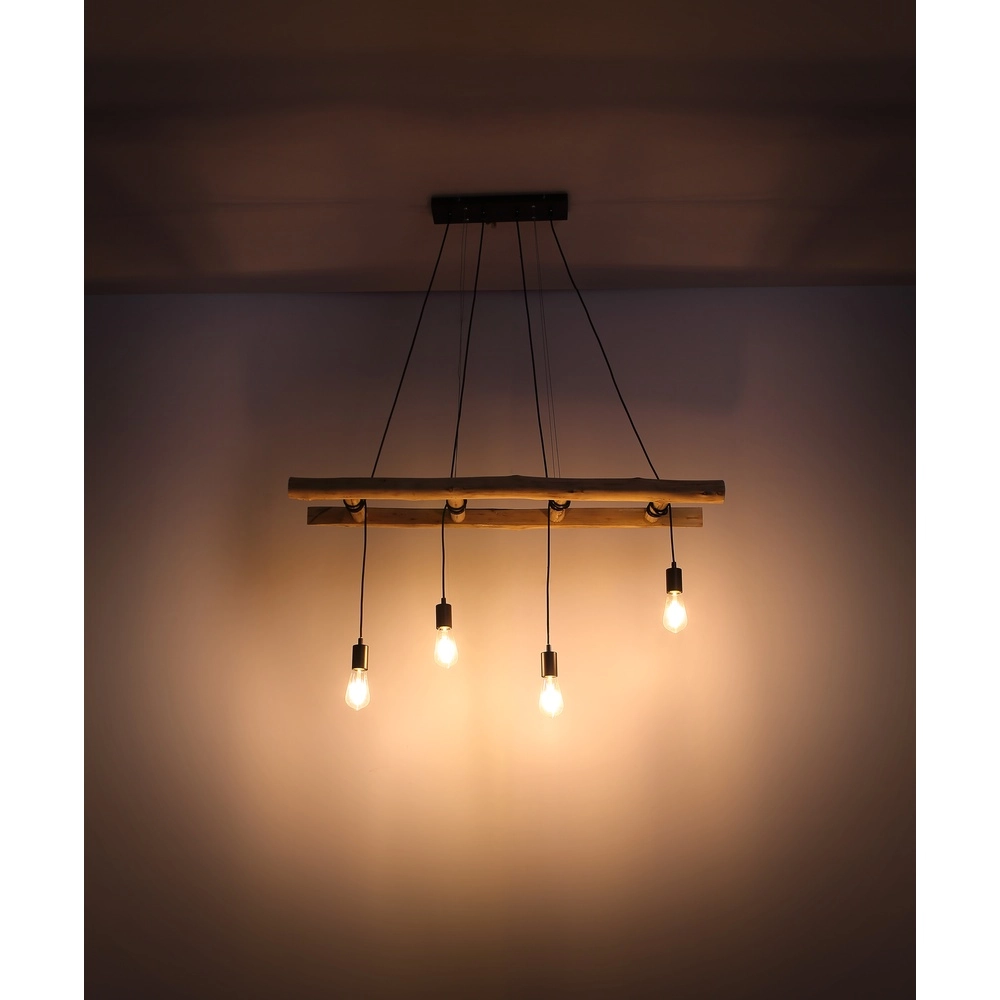 4-light pendant lamp Irmgard wood 190cm Globo 9007371398577