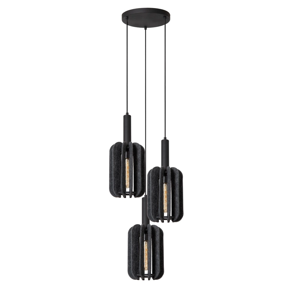 Sleek pendant lamp Rafal 3-light round black with grey