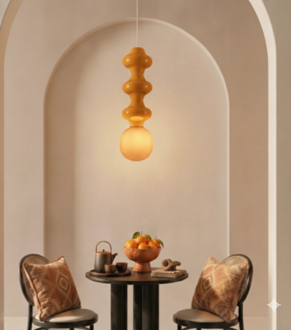 Pendant lamp Clio L orange ceramic with white glass
