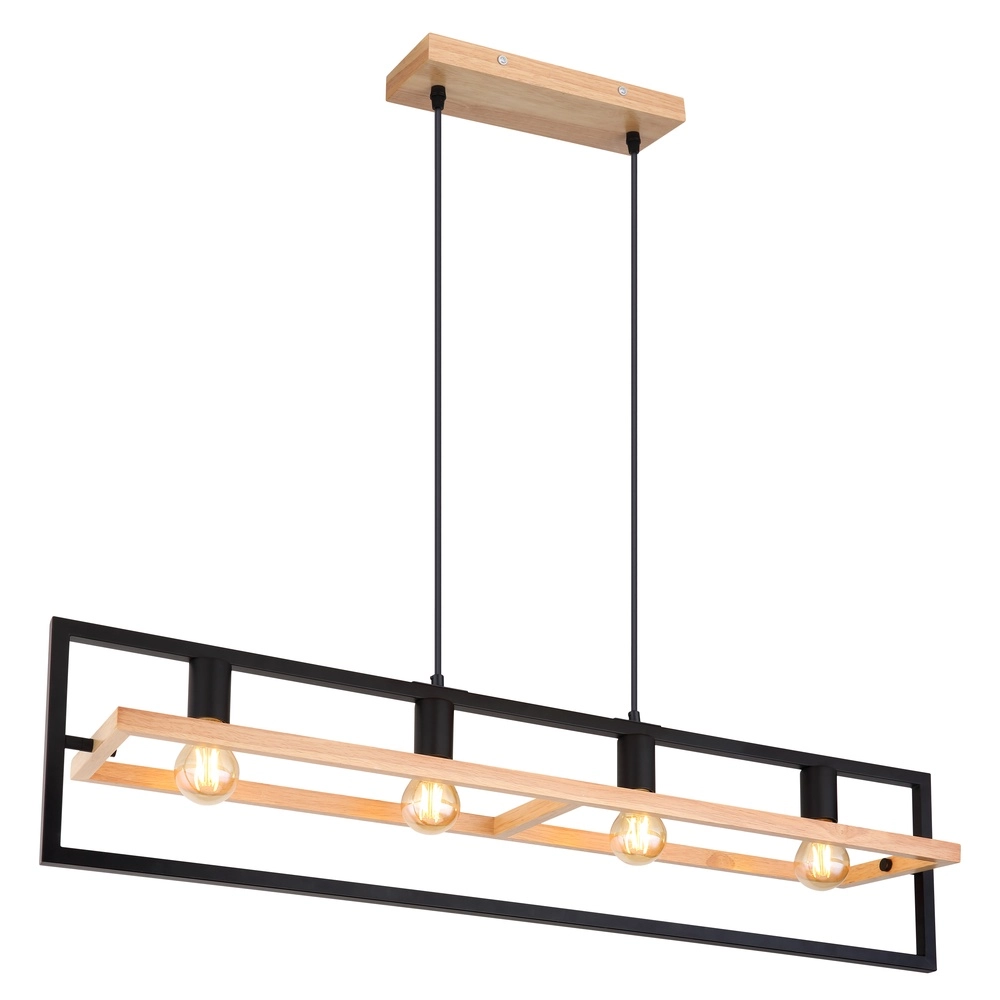 4-light pendant lamp Erica black with wood