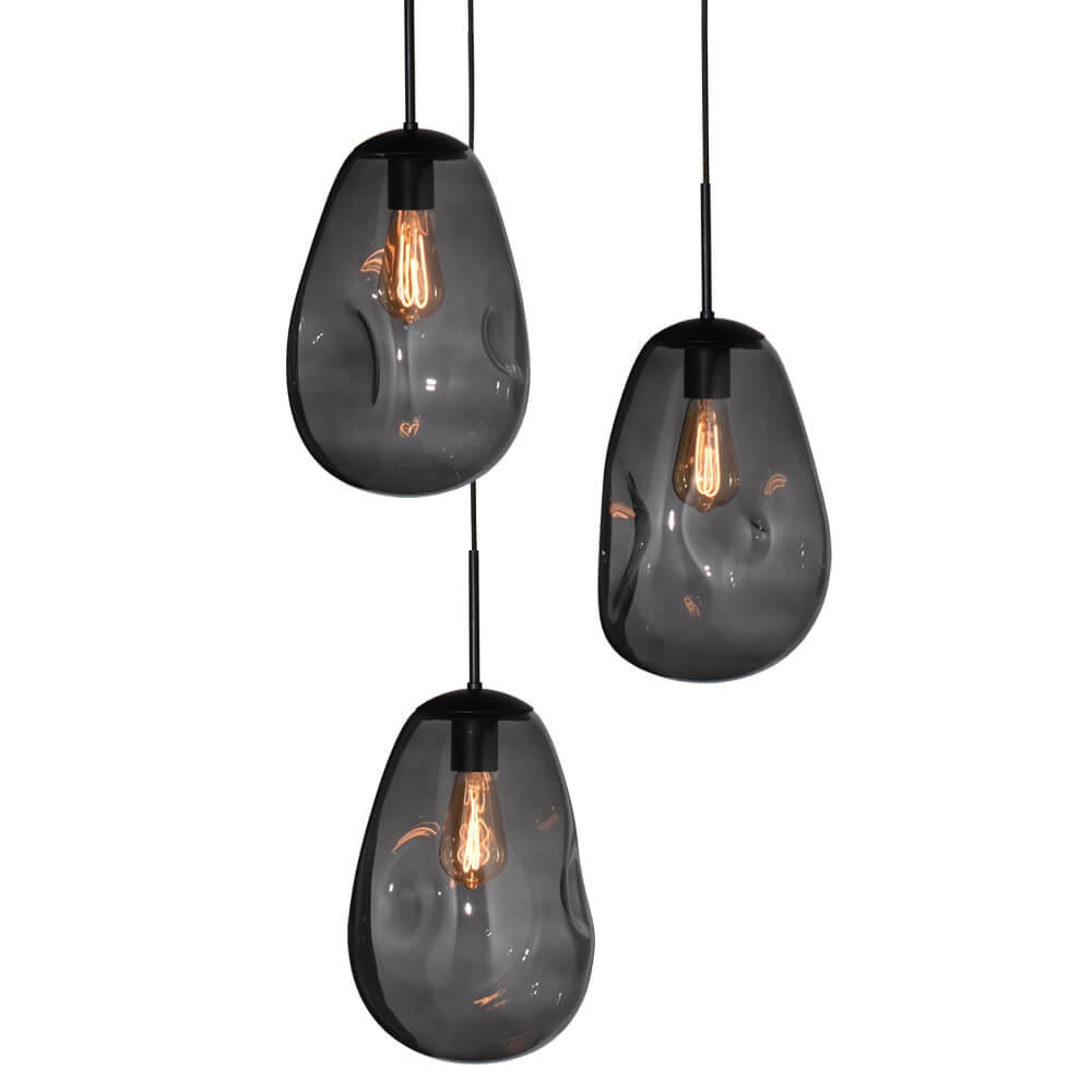 Pendant hanging lamp Lava 3x smoke glass Ø 22.5cm Masterlight 8718121286471