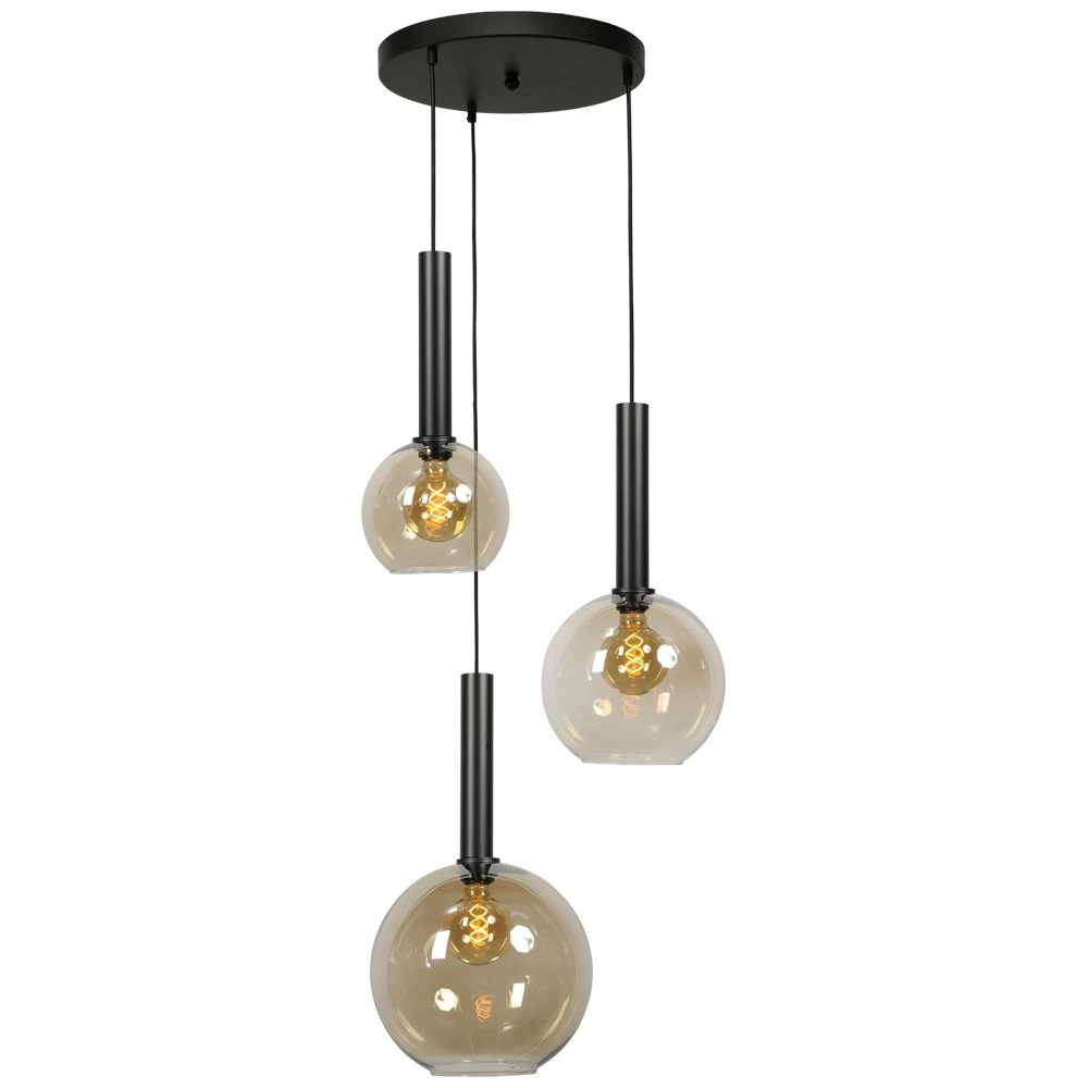 Black hanging lamp Bella 3-light with glass bulbs