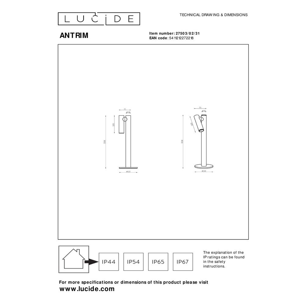 Rechargeable table lamp Antrim white IP54 Lucide 5411212272218