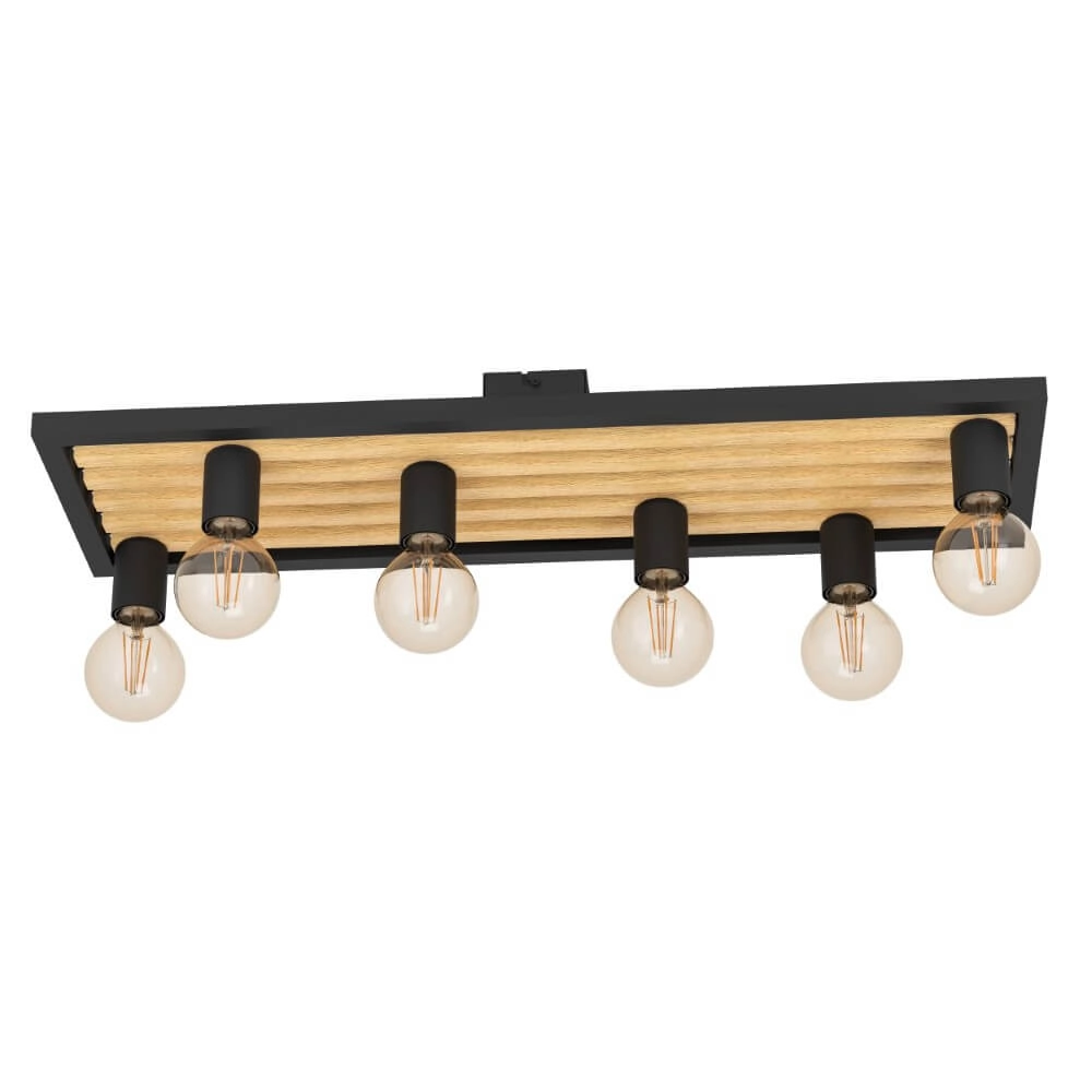 6-light ceiling lamp Consett black with wood