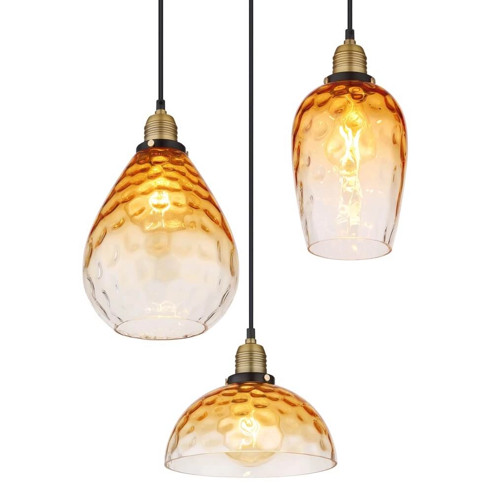 3-light pendant lamp round Salvy Amber Glass Honeycomb Globo 9007371454440