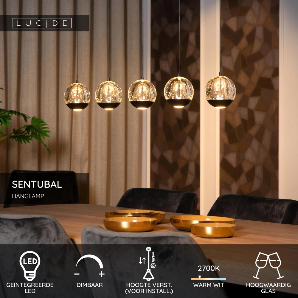 Design pendant lamp Sentubal 5-light black Lucide 5411212134578
