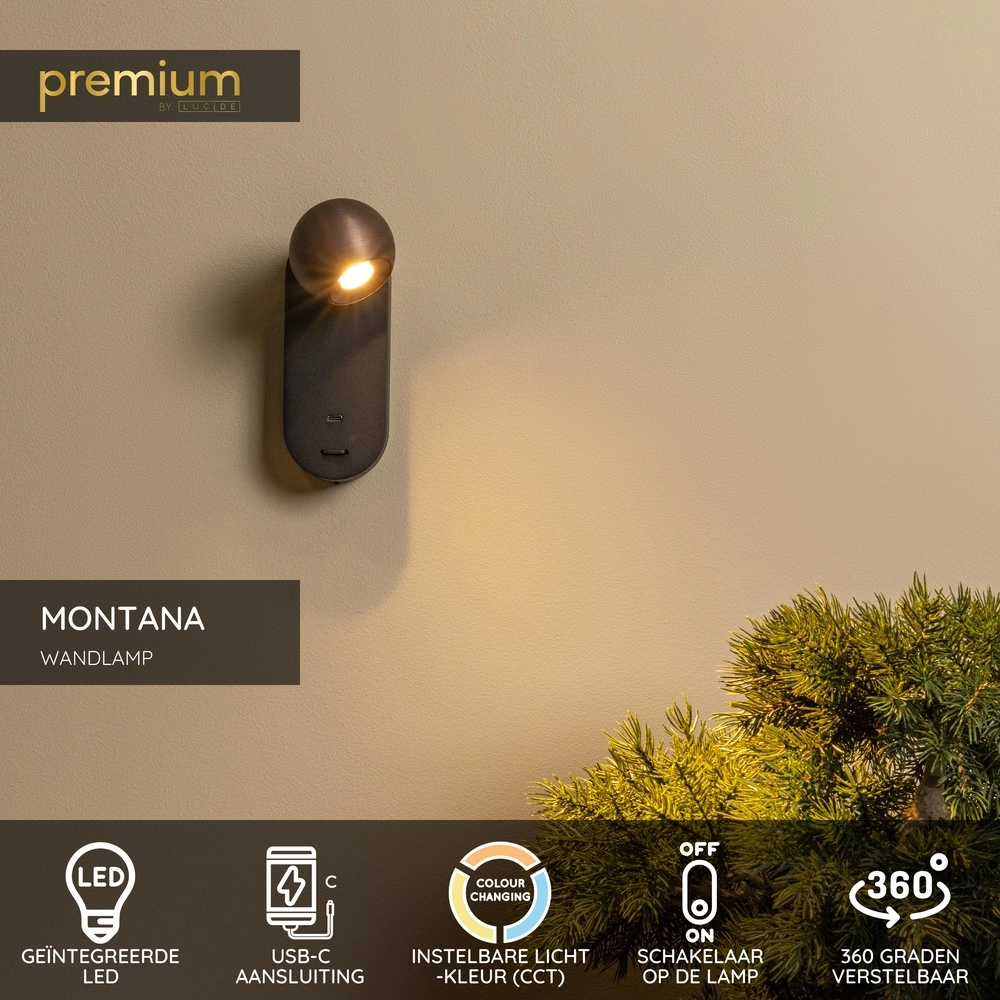Wall lamp bulb Montana Design coffee brown Premium by Lucide 5411212680136