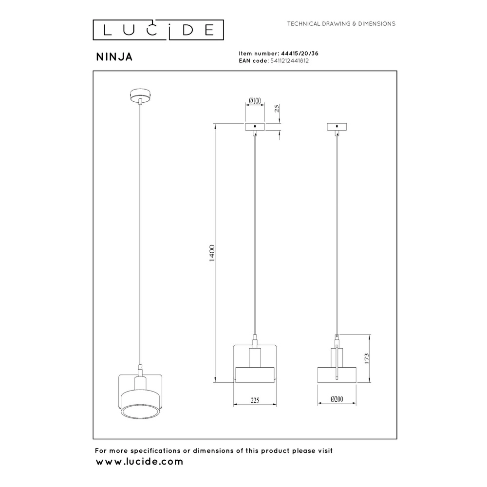 Design pendant lamp Ninja grey Lucide 5411212441812