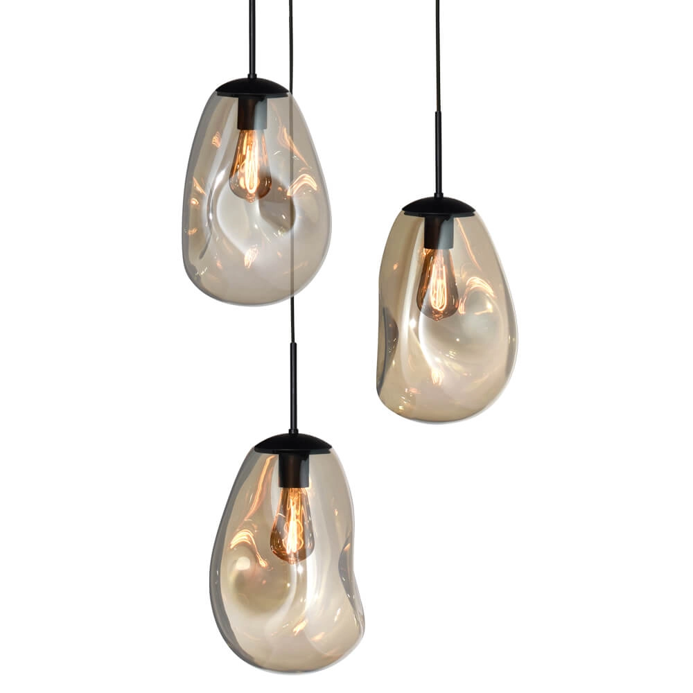 Pendant hanging lamp Lava 3x gold glass Ø 22.5cm Masterlight 8718121286433
