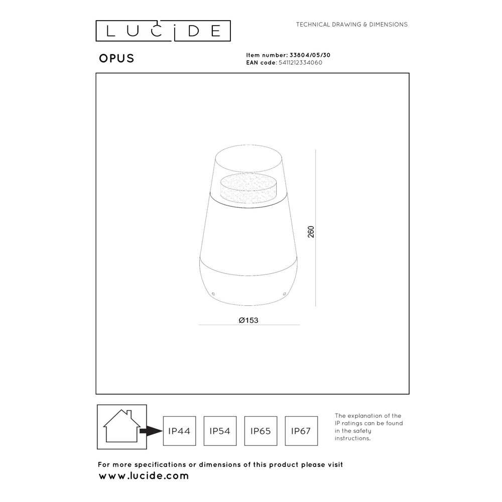 Design pedestal lamp Opus IP54 black Lucide 5411212334060